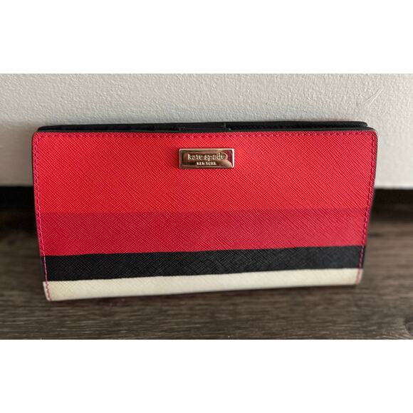 Kate Spade Handbags - Kate Spade Laurel Way Bonita Stripe Stacy Wallet Red Black White Y2K preppy